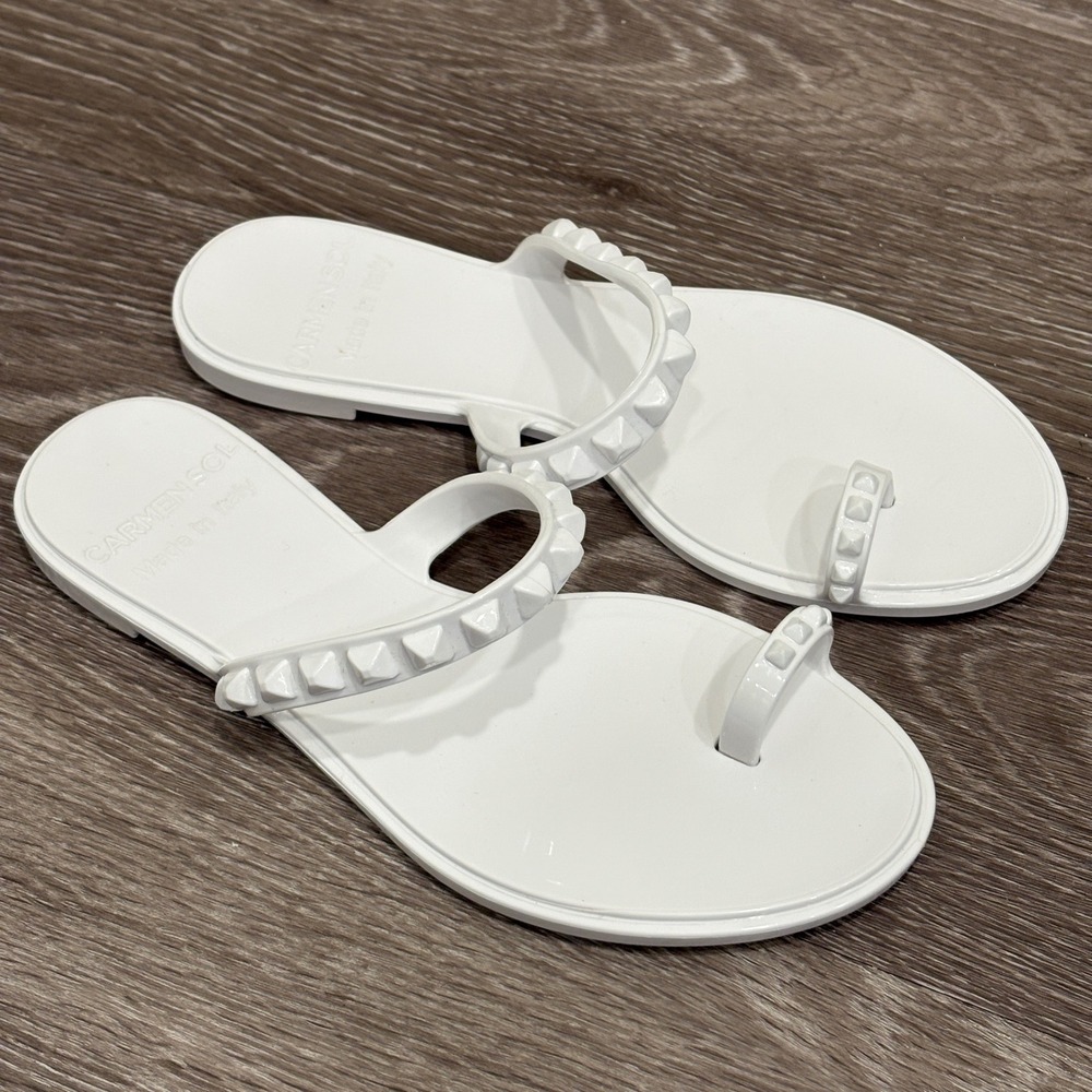 Carmen Sol Maria White Studded Jelly Toe Loop Studded Sandals Size 7 Resort Wear